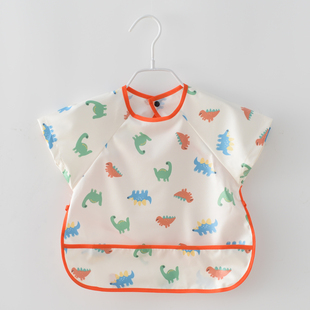 婴儿全身防水罩衣春夏短袖 单层幼儿园反穿衣 男女宝宝围兜儿童薄款