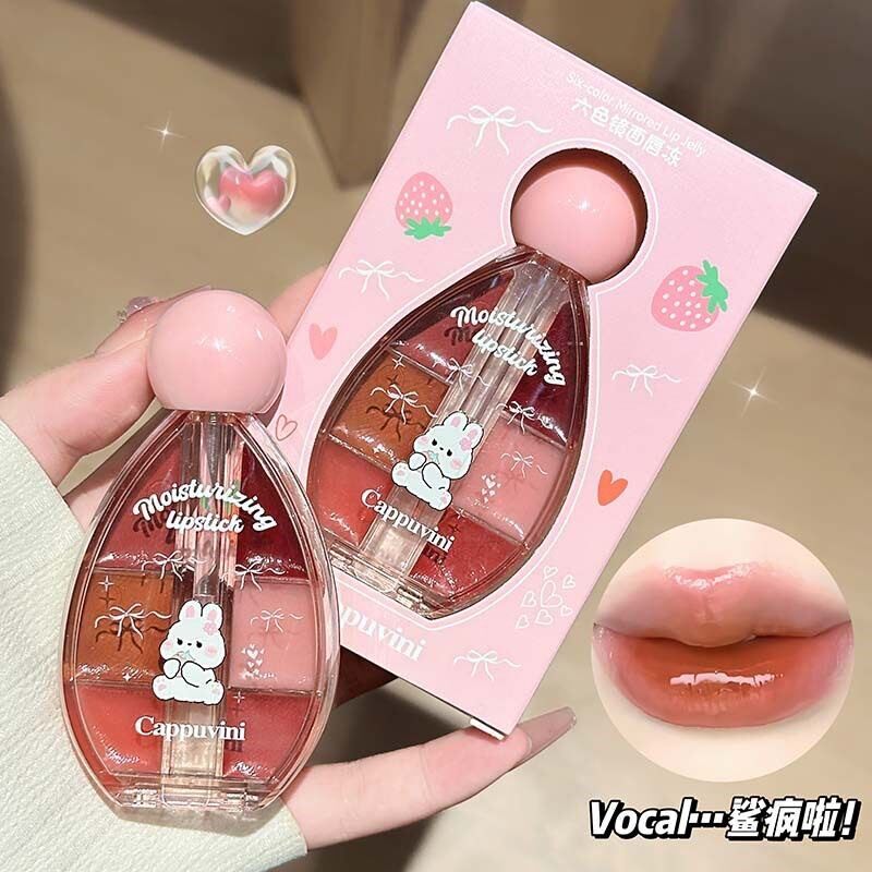 叠涂出奇迹！六色镜面唇冻水光感满满学生化妆品玻璃唇釉口红彩妆