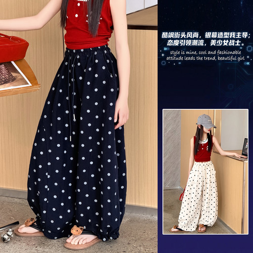 女童夏季天丝棉麻九分阔腿灯笼裤