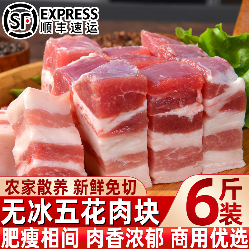 无冰原切带皮散养土猪五花肉块