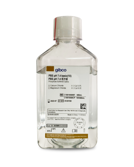 gibco PBS pH 7.4 basic（1X）缓冲液培养基 C10010500BT 500ml