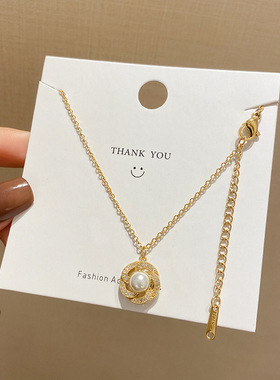 复古巴洛克花朵珍珠微镶锆石吊坠钛钢项链女小众轻奢锁骨链项饰品