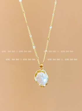 新款冷淡风不规则金属感珍珠项链女韩国小众复古个性百搭气质颈链