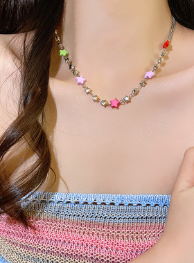 超仙彩色五角星小清新锁骨链项链女时尚轻奢气质百搭高级感项饰品