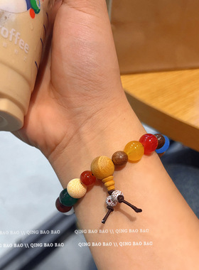 甜美手工木头猫眼石设计感手串女时尚轻奢高级感清新百搭手饰