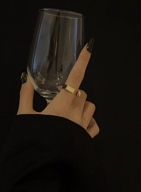 欧美几何形925戒指女简约设计感ins冷淡风D形时尚网红指环开口戒