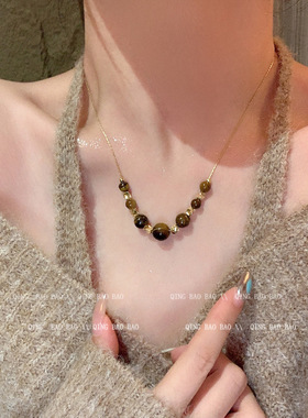 美拉德咖色串珠项链轻奢小众气质复古锁骨链饰品女高级感项饰
