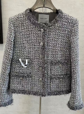 【现货】Anjou Chen家银灰色小香外套 英国进口Linton粗花呢