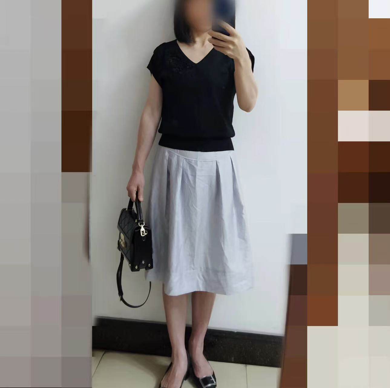 敦系列夏装新款女浅灰色薄款半身裙A字裙中裙品牌折扣正品
