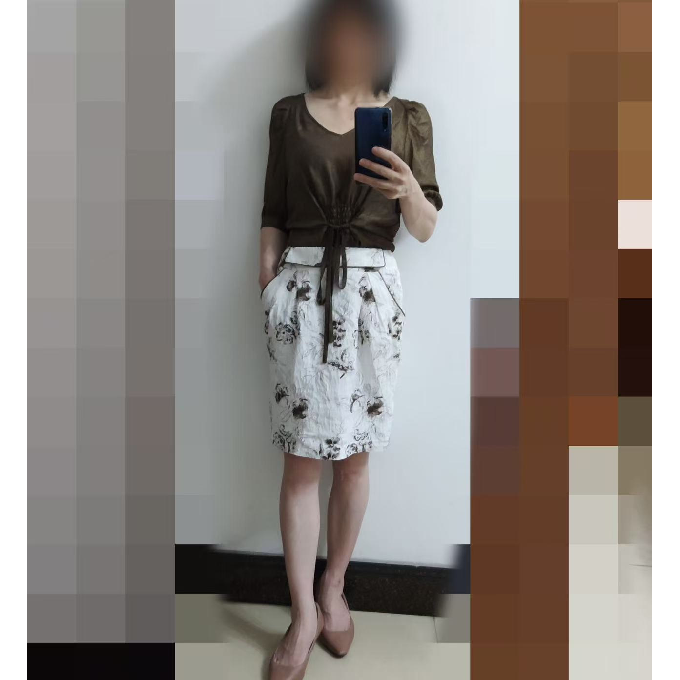 敦系列夏装新款女白色棉麻薄款印花半身裙包臀裙中裙品牌折扣正品