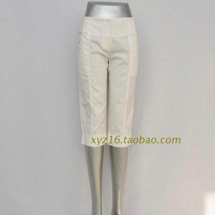 敦系列夏装新款女白色薄款纯棉六分小直筒裤品牌折扣正品