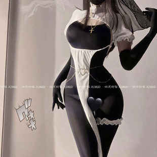 做你的猫：禁忌の修道日*新款修女紧身薄显瘦黑丝美背塑身连体衣