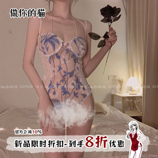 做你 重工艺蕾丝花朵网纱绑带拼接连体内衣 猫：少女情怀总是诗
