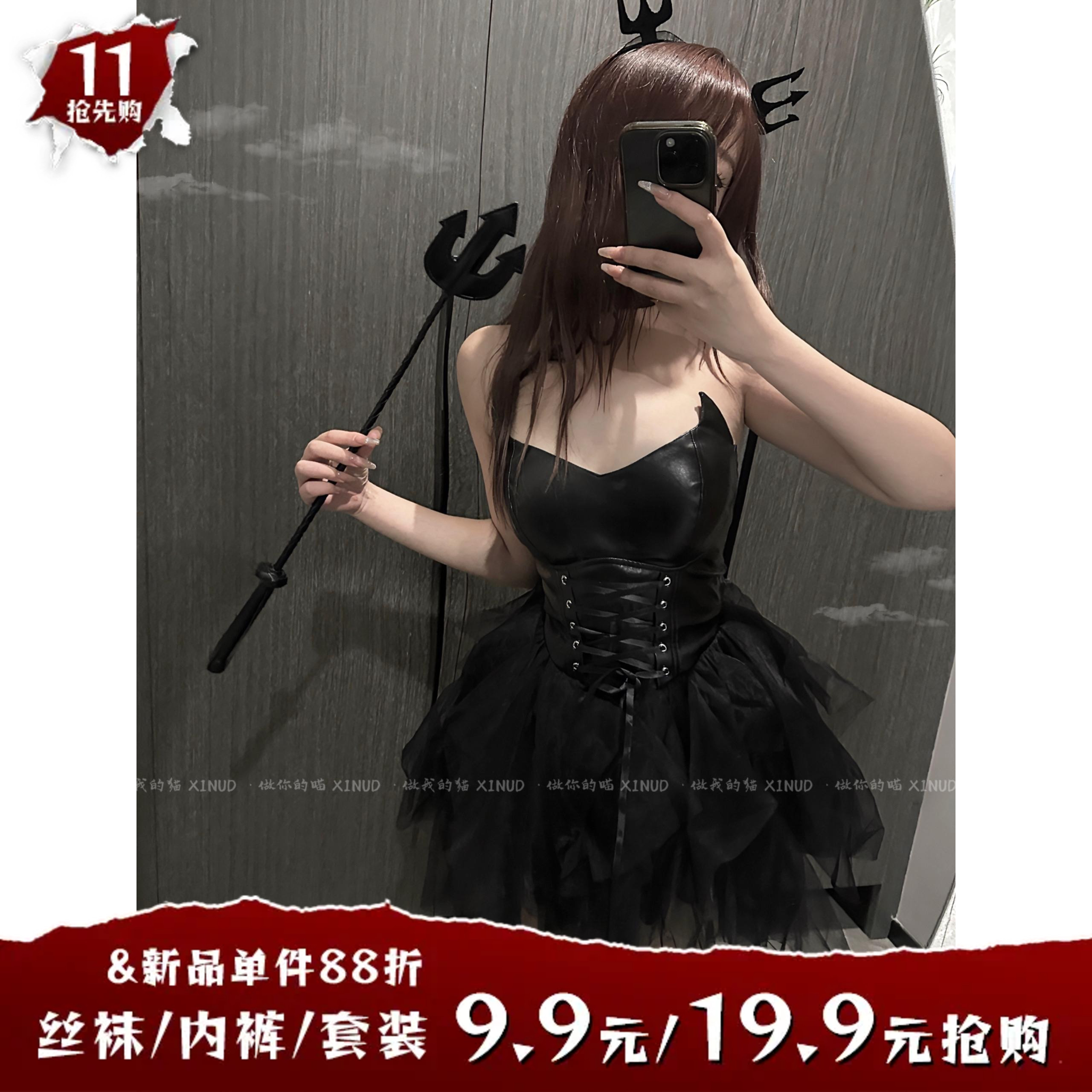 做你的猫：摄魂小野喵*原创暗黑酷辣皮裙弹力绑带显瘦魔女连衣裙