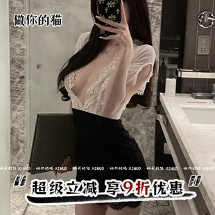 貓：尤物小秘 做你 蕾絲嬌俏氣質(zhì)睡裙御姐網(wǎng)紅秘書女深v領(lǐng)包臀裙