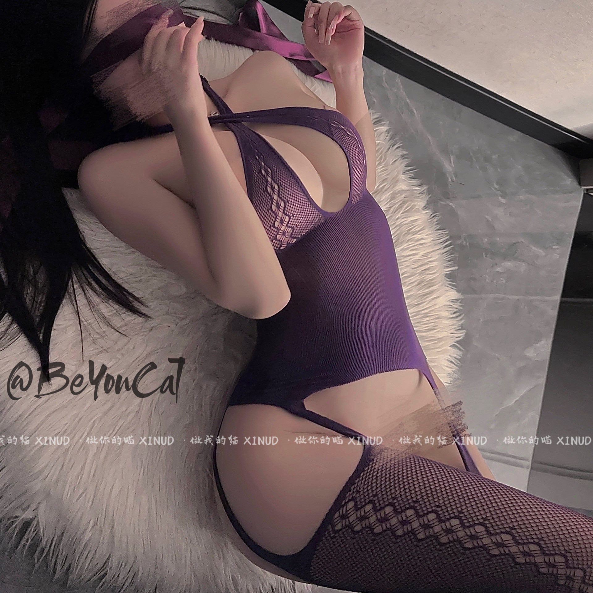 做你的猫：含羞蓓蕾！性感显瘦网袜纯欲系御姐气质破洞连体丝袜女
