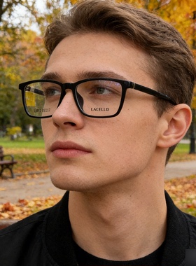LACELLO L8912亮黑色超轻质感近视眼镜框架佩戴舒适门店耐用同款