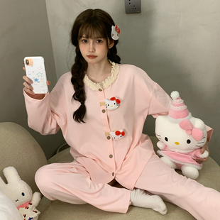 新款 睡衣女2026春秋季 薄款 长袖 卡通凯蒂猫可外学生宿舍家居服 开衫