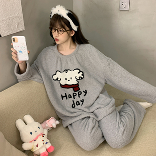 睡衣甜美套头冬珊瑚绒女法兰绒卡通加绒加厚学生宿舍小个子家居服