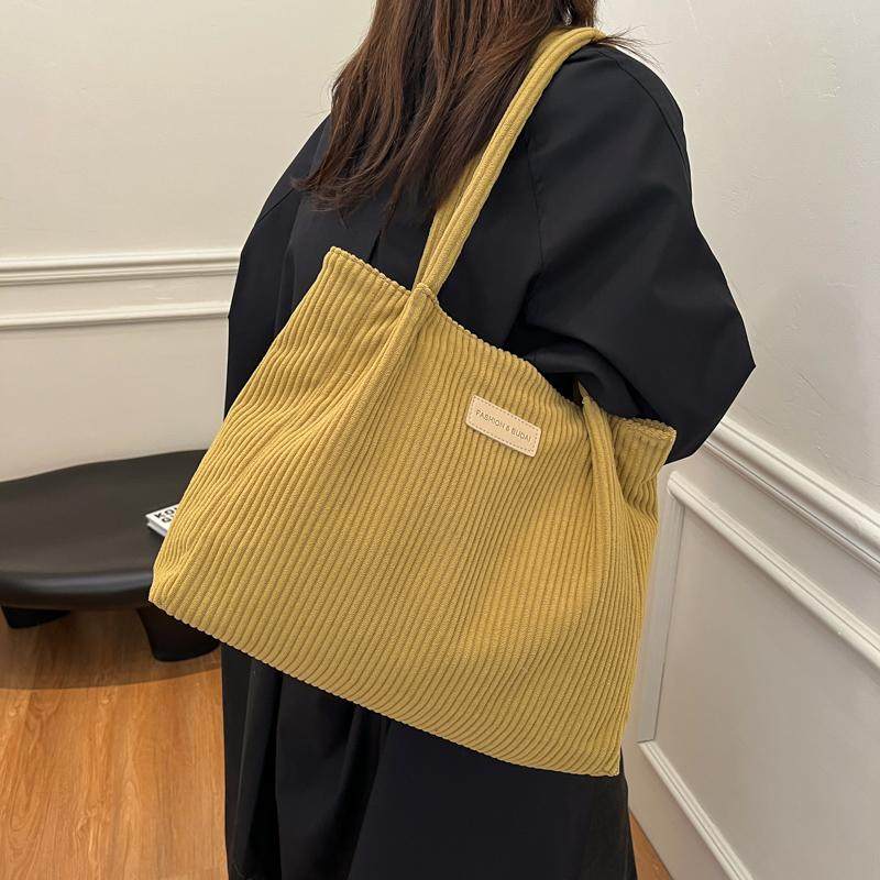 大容量灯芯绒托特包女士通勤上学手拎袋有拉链单肩包可放平板布包,箱包皮具/热销女包/男包,托特包,淘宝优惠券,粉丝福利购,淘宝优惠卷