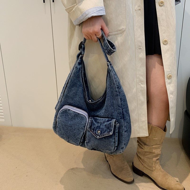 复古牛仔腋下包水洗单肩包辣妹多口袋质感斜挎包不软塌通勤包包女,箱包皮具/热销女包/男包,时尚帆布包,淘宝优惠券,粉丝福利购,淘宝优惠卷