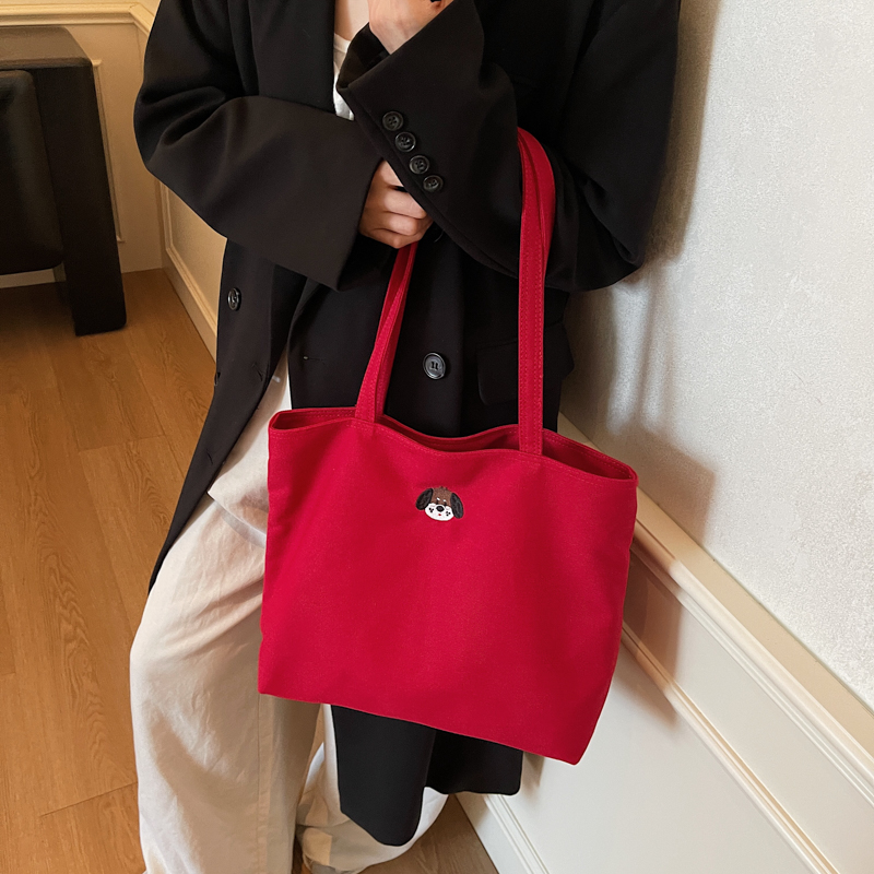 单肩帆布包时尚放书拉链封口布包