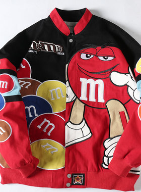 2024新款潮牌嘻哈休闲男女M豆棒球服拼接潮流夹克