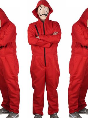 Dali达利红色连体衣小丑服服装纸钞屋万圣节整蛊搞怪整套万圣节