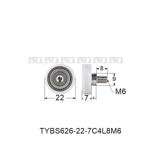 M6包塑轴承626塑料外径22 白色厚7螺栓304螺杆轴承滑轮导向轮EBHS