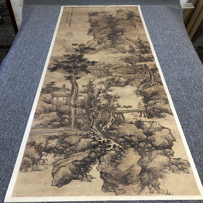 明 蓝瑛 云壑高逸图 仿古名家山水人物画真迹国画微喷复制装饰画