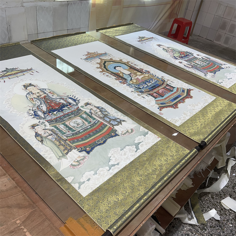 夏荆山西方三圣佛像挂画