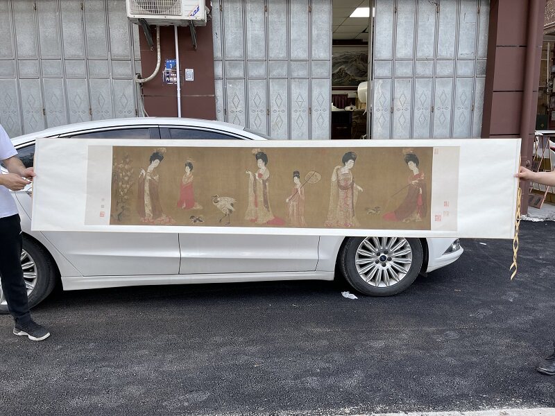 唐 周昉《簪花仕女图》 古代工笔人物走兽国画高清微喷复制装饰画