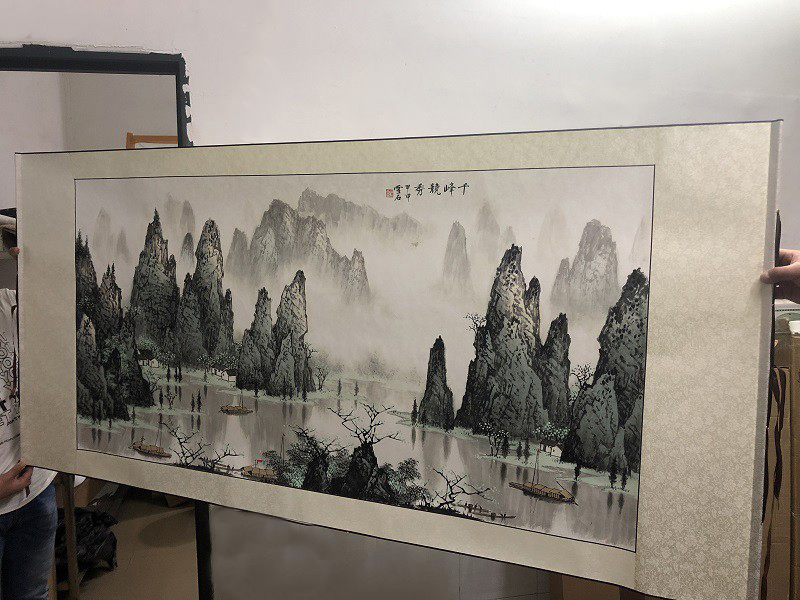 白雪石千峰竞秀桂林山水横幅挂轴画酒店客厅办公室装饰画临摹