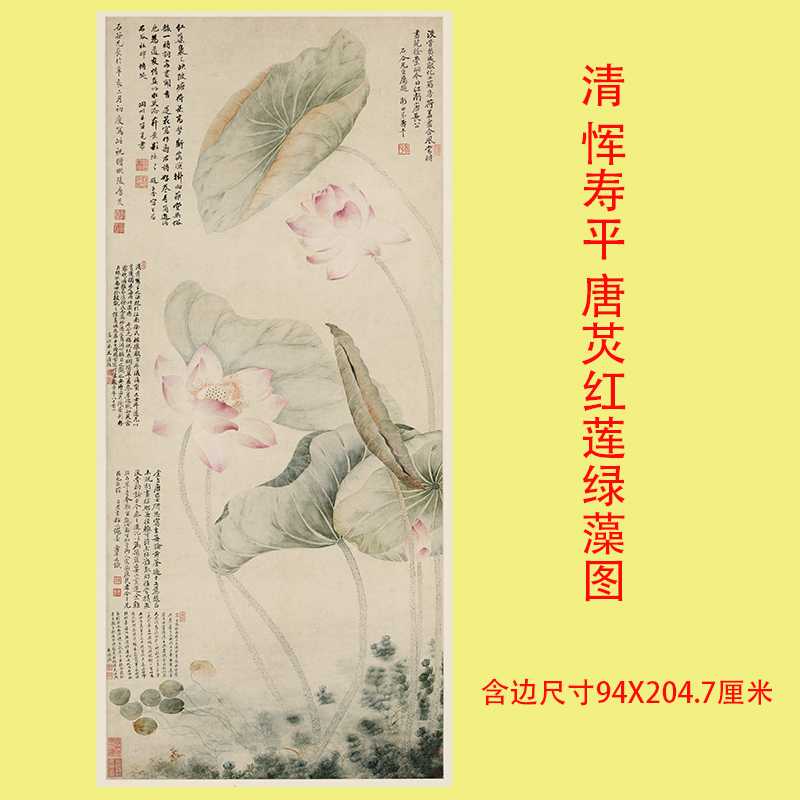 清 恽寿平 唐炗红莲绿藻图 名家字画荷花图微喷复制装饰画临摹稿