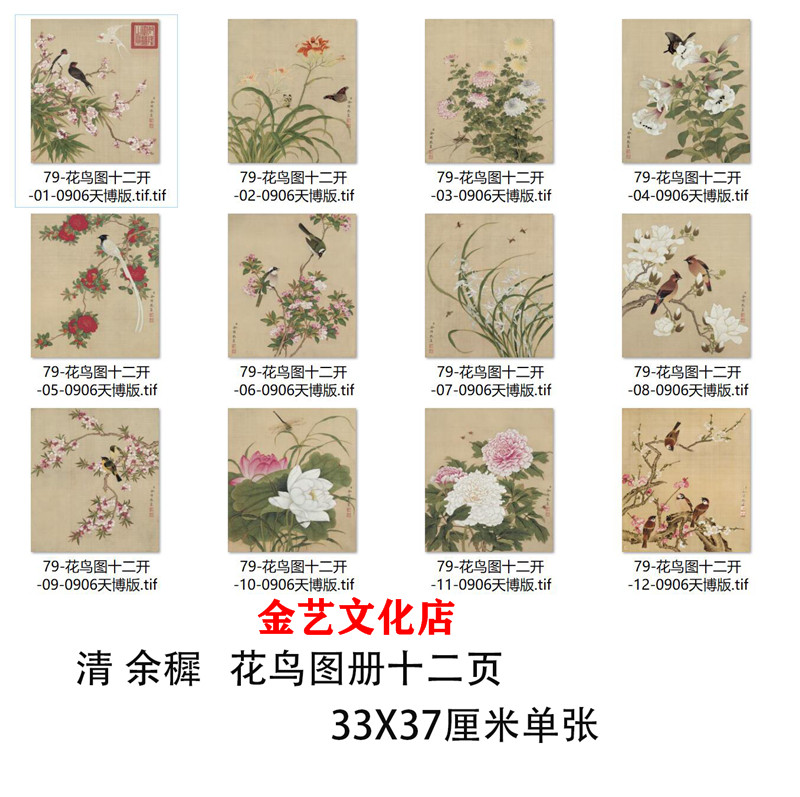 花鸟图册十二开高清复制微喷