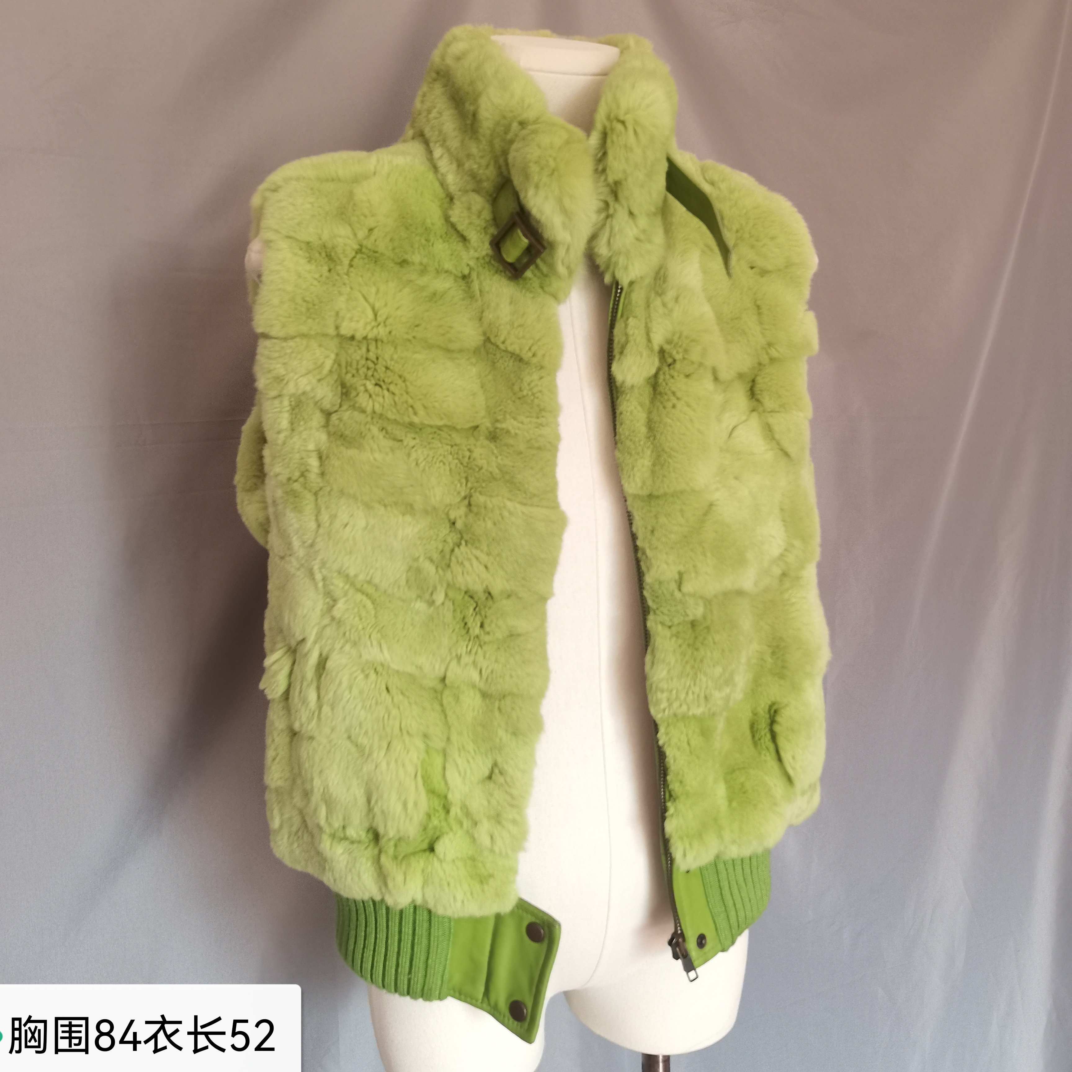 獭兔毛皮草马甲外套女小香风冬无袖上衣貂毛短款套装内搭加厚绿色
