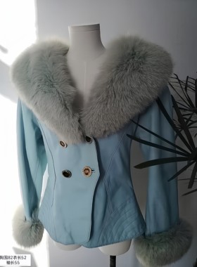 狐狸毛马甲貂皮大衣绵羊皮女龙猫皮草蓝色皮草外套通勤风貂绒真毛
