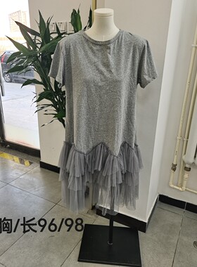 轻奢设计感小众重工网纱拼接连衣裙女夏大摆显瘦气质白色T恤裙子