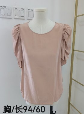 甜美风法式碎花白色不规则桑蚕丝真丝连肩泡泡袖宽松短款法式衬衫