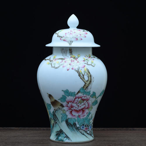 景德镇粉彩花鸟将军罐仿古瓷器