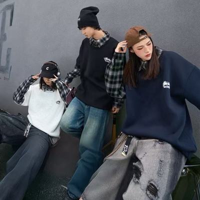 冬款550-590青少年加绒加厚2025圆领简约印花圆领卫衣时尚连帽