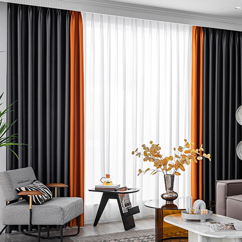 加厚挡风全遮光百分百不透光纯色轻奢拼接窗帘客厅卧室成品定制帘