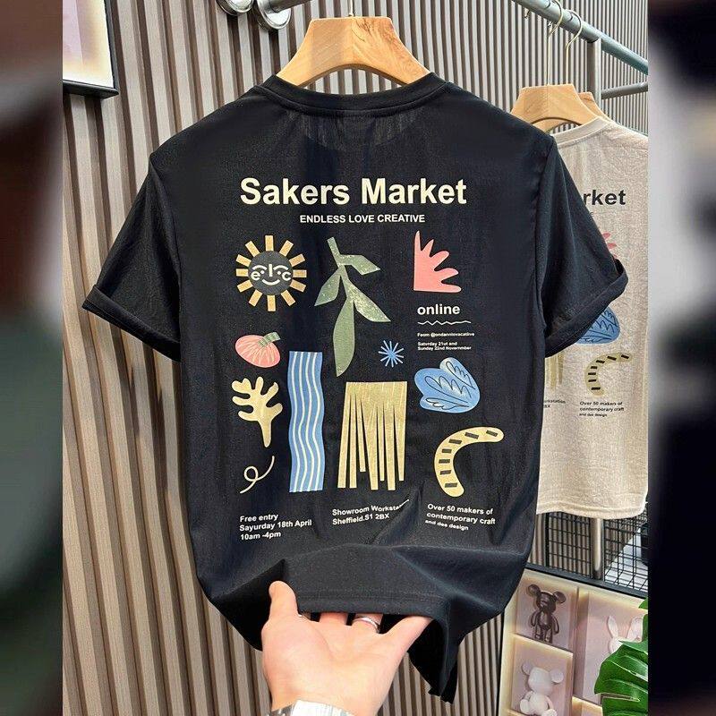 短袖t恤男生夏季新款圆领凉感印花潮牌速干透气修身男款冰丝潮流t