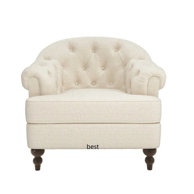 工厂英美式乡村实木软包做旧简约客厅休闲扶手靠背酒店单人沙发