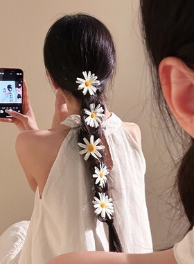 超仙白色小雏菊太阳花发夹女2025年新款侧边头花花朵发卡海边头饰