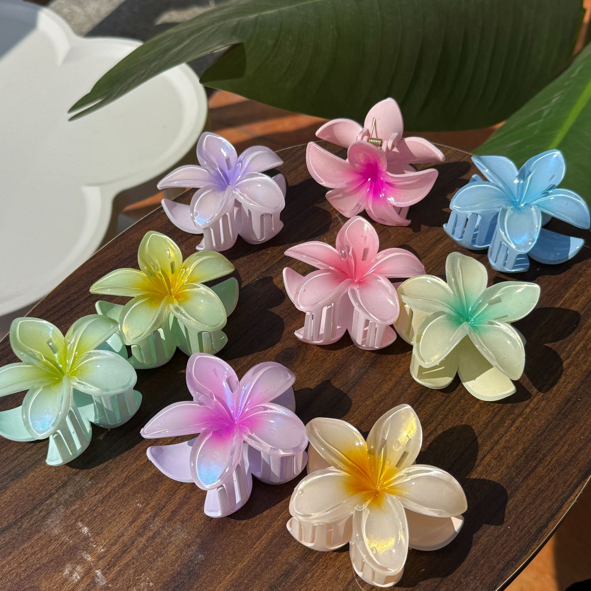 新款春夏鸡蛋花果冻感发抓清新甜美高马尾发夹可爱精致小花发饰女
