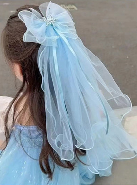 儿童头纱女童公主裙皇冠头饰生日发夹宝宝花童发饰发卡婚纱