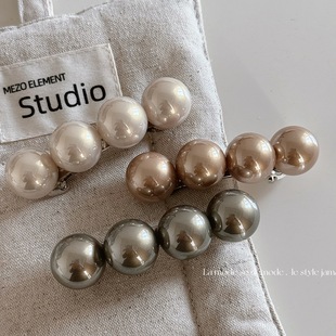 4颗珍珠一字夹后脑勺发夹半扎发弹簧夹复古顶夹发卡发饰女感