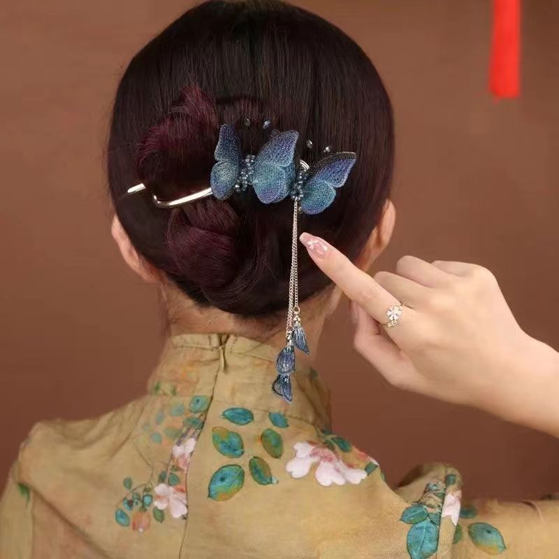 热销义乌工厂直发双蝴蝶刺绣扭扭夹盘发宫廷风比翼双飞发夹女
