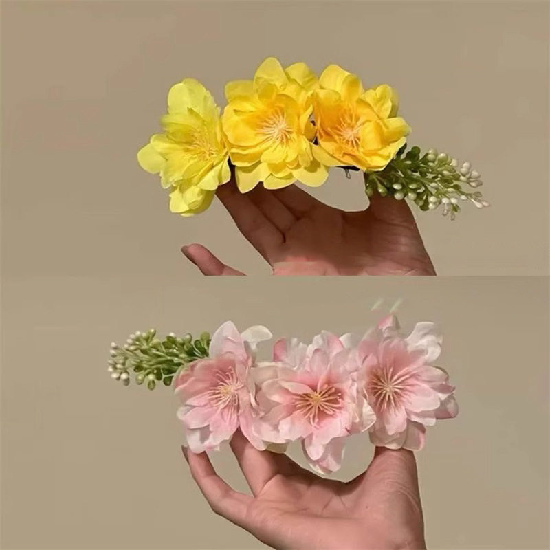 粉色花朵发梳春夏氛围感盘发插梳外出旅游发饰新中式侧扎发簪头饰